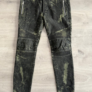Jean motard Balmain effet marbré noir et kaki taille L
