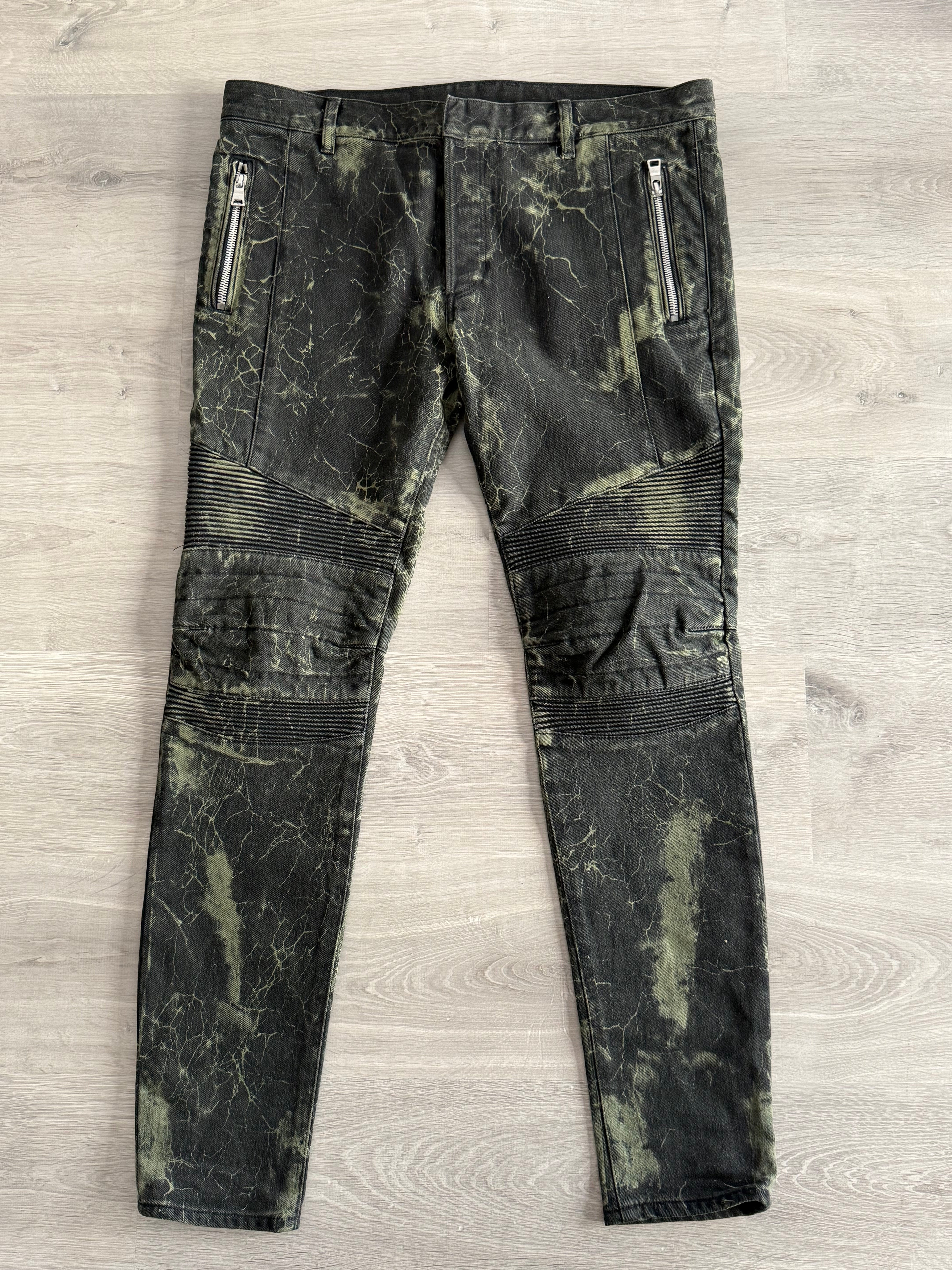 Jean motard Balmain effet marbré noir et kaki taille L